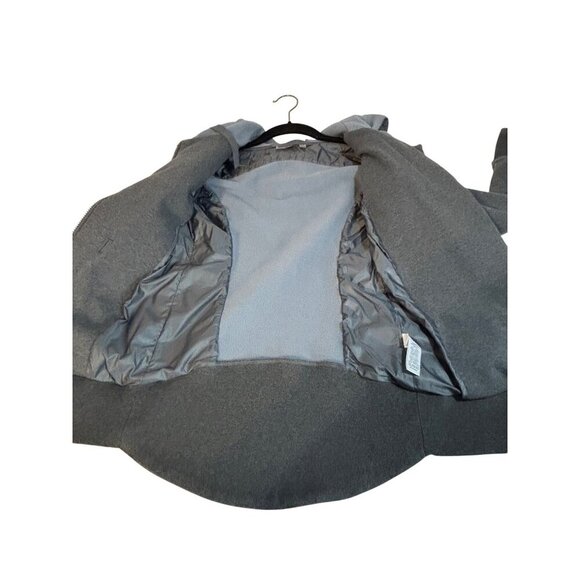Athleta Womens XXS Gray Hooded Puffer Jacket Knit Sleeves & Asymmetrical Zipper - Picture 9 of 11